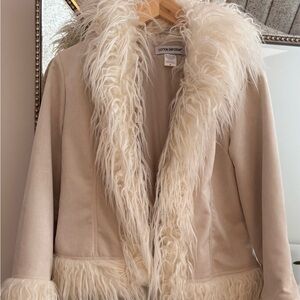 Cotton Emporium Cream Teddy Jacket with Faux Fur Trim